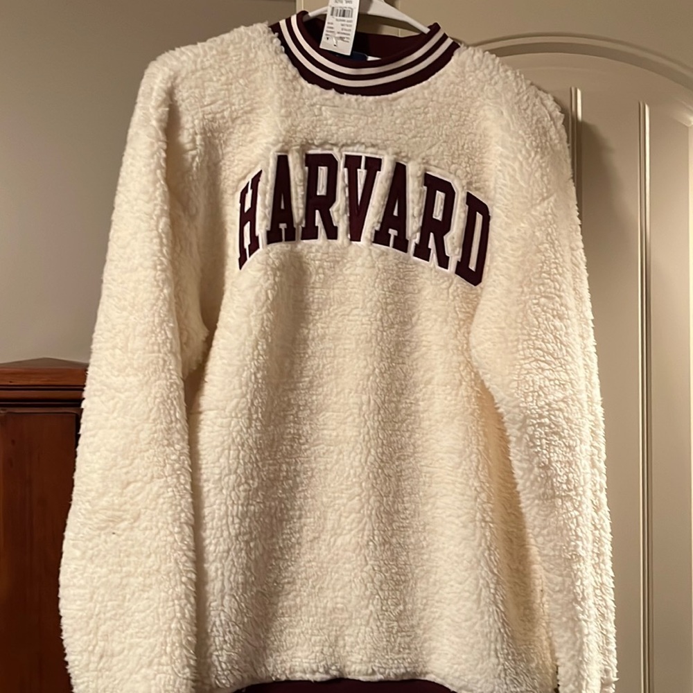 Harvard fuzzy sweatshirt - cream and burgundy